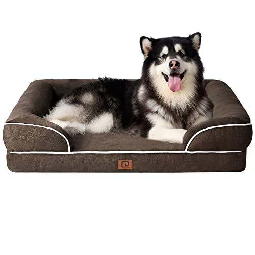 EHEYCIGA Orthopedic Dog Beds for Large Dogs, Waterproof Memory Foam Bed with Sides, Non-Slip Bottom and Egg-Crate Foam Couch Bed with Washable Removable Cover, Grey