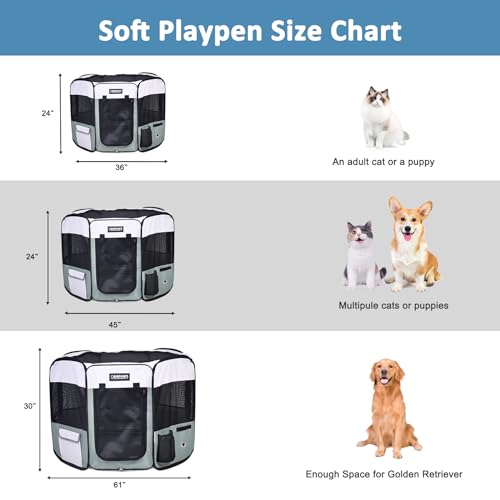 JESPET 61" Pet Dog Playpens, Portable Soft Dog Exercise Pen Kennel with Carry Bag for Puppy Cats Kittens Rabbits, Brown