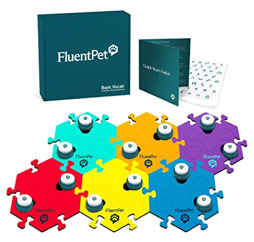FluentPet Basic Vocab Kit - Set of 12 Recordable Buttons for Dogs & Cats and 6 HexTiles + Bundle Edge Pieces (Set of 39) - Protect Buttons and HexTiles from Dirt and Damage - Gift Set