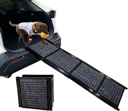 LEQOS Folding Dog Ramp for Cars Trucks SUVs Portable Pet Ramp for Large Dogs Cat Dog Ramp for Bed Dog Stairs for Car Dog Steps for Car Folds in Four-Fold (Grey, 62in*17in)